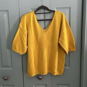Pour Le Chic Womens Yellow Deep V-Neck Sweater Size 2 Tight-Knit Oversized